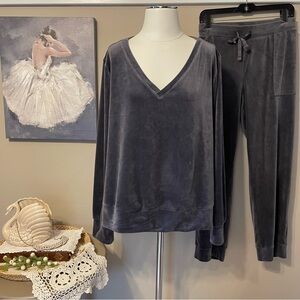 Soma Weekend Gray Velour Two Piece Jogger Lounge Set Athleisure Cozy Soft XXL